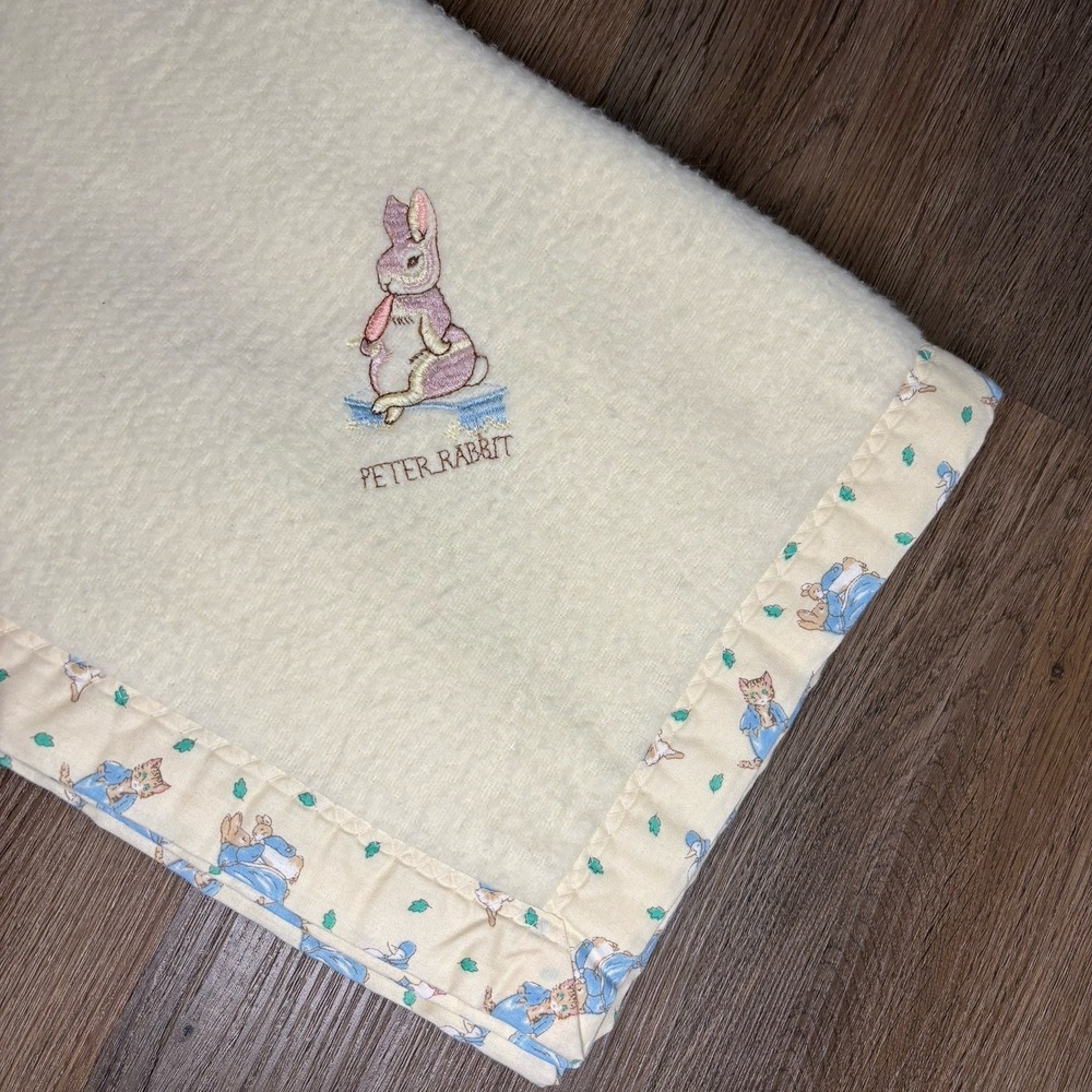Quiltex Beatrix Potter Peter Rabbit Blanket Vintage Baby Crib Made In USA Lovey